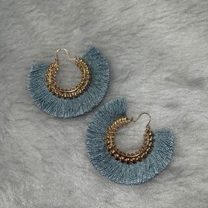 Fringe Hoop Earrings NWOT - Blue